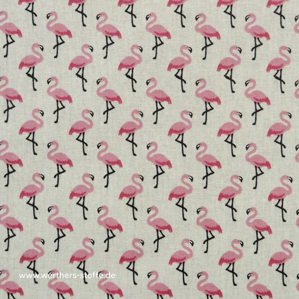 Stoff beschichtet Baumwolle "Flamingos" creme pink wasserfest 0,5