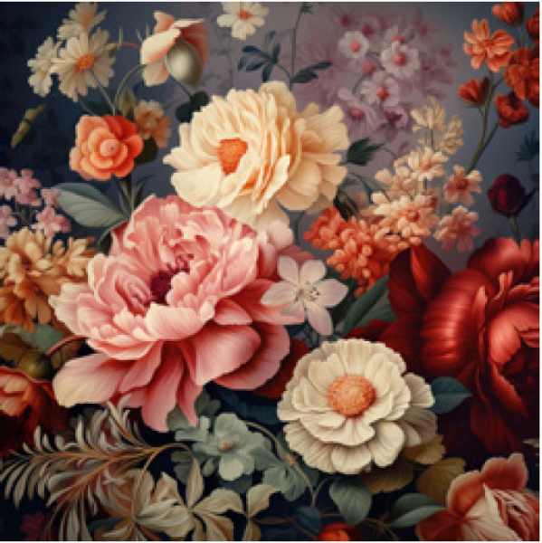 Kissenpanel Velours "Blumenbouquet" Samt Deluxe 45cm x 45xm