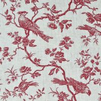 Stoff Baumwolle "Mesanges" Toile de Jouy weiß rot 0,5 Stoff Baumwolle "Mesanges" Toile de Jouy weiß rot 0,5