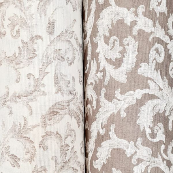 Stoff Baumwolle "Palais" taupe weiss Ornamente nostalgisch Digitaldruck Leinenoptik 0,5