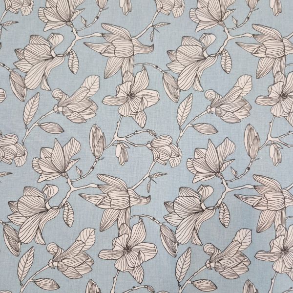 Stoff Baumwollstoff "Calvi" Blumen Ranken weiß hellblau 0,5