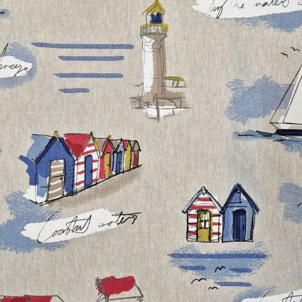 Stoff Baumwollstoff "Nordseeküste" Leuchtturm Strandkabine Boote natur maritim 0,5