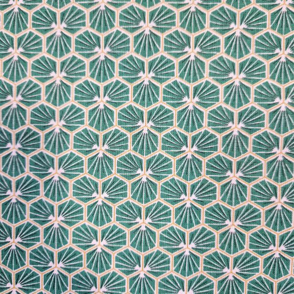 Stoff Baumwolle "Riad" smaragdgrün Blüten Waben sechseck grafisch 0,5