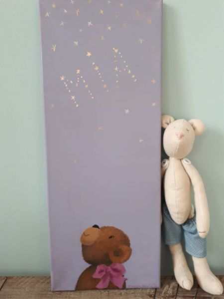 Bild Öl auf Leinwand Teddy "Mia"Sterne