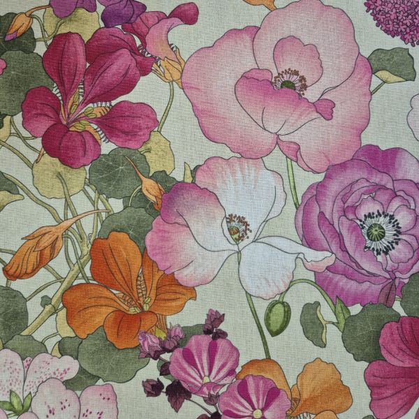 Stoff Baumwolle "Capucine Rose" Blüten Blumen bunt Digitaldruck 0,5