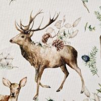Stoff Baumwolle "Hirsche und Rehe" weiss Leinenoptik 0,5 Stoff Baumwolle "Hirsche und Rehe" weiss Leinenoptik 0,5