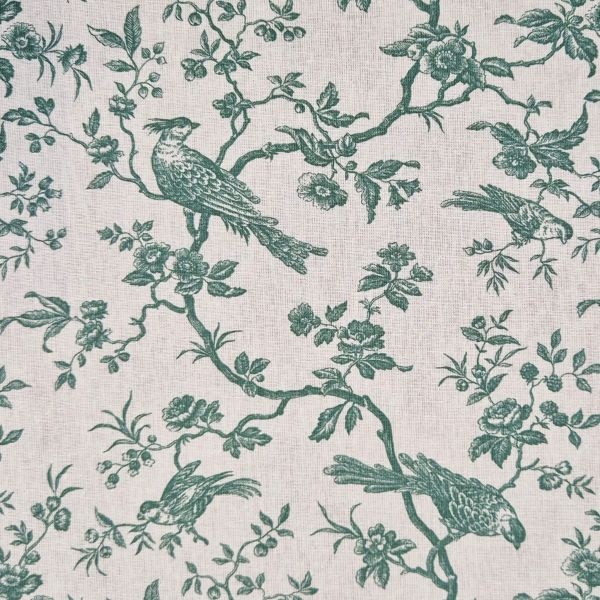 Stoff Baumwolle "Mesanges" Toile de Jouy weiß grün 0,5