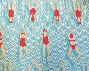 Kurzstück Stoff beschichtet Baumwolle Schwimmer Pool Art Deco Wellen 0,50m x 1,60m