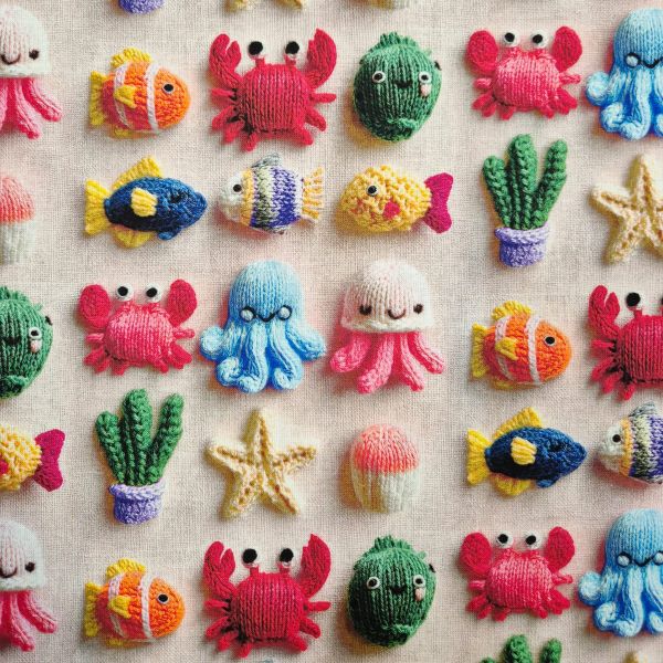 Stoff Baumwolle "Knitted" Meerestiere Strickoptik 0,5