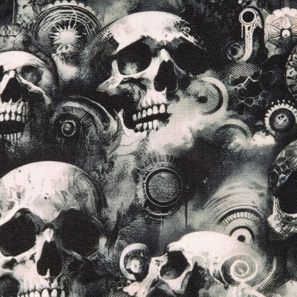 Stoff Meterware Baumwolle "Gothic Skulls" schwarz grau digital 0,5