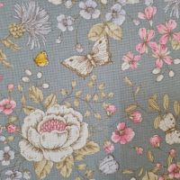 Stoff Meterware Baumwolle pflegeleicht "Schmetterlingsgarten" graublau bunt Blumen 0,5 Stoff Meterware Baumwolle pflegeleicht "Schmetterlingsgarten" graublau bunt Blumen 0,5