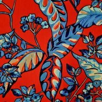 Stoff Meterware Baumwolle "Henna" grenadine rot Blätter blau 0,5 Stoff Meterware Baumwolle "Henna" grenadine rot Blätter blau 0,5