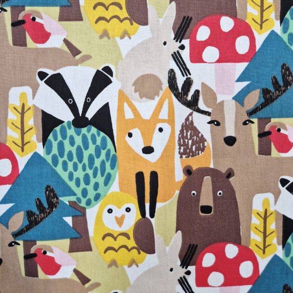 Kurzstück Stoff Meterware Baumwolle "Forestfriends" multicolor Kinderstoff Wald 0,40m x 1,60m