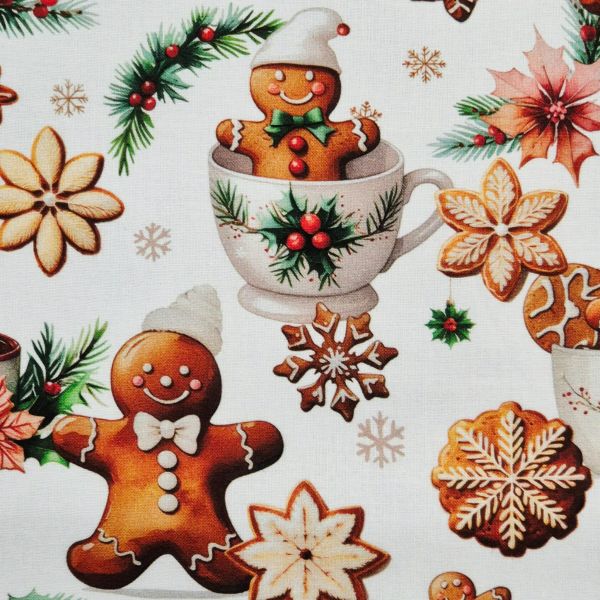 Stoff Meterware Baumwolle "Adventskaffee" Backwerk Weihnachten Digitaldruck 0,5