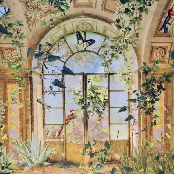 Stoff Meterware Dekosamt Velours Velvet "Lost Place" Digital stabil 0,5