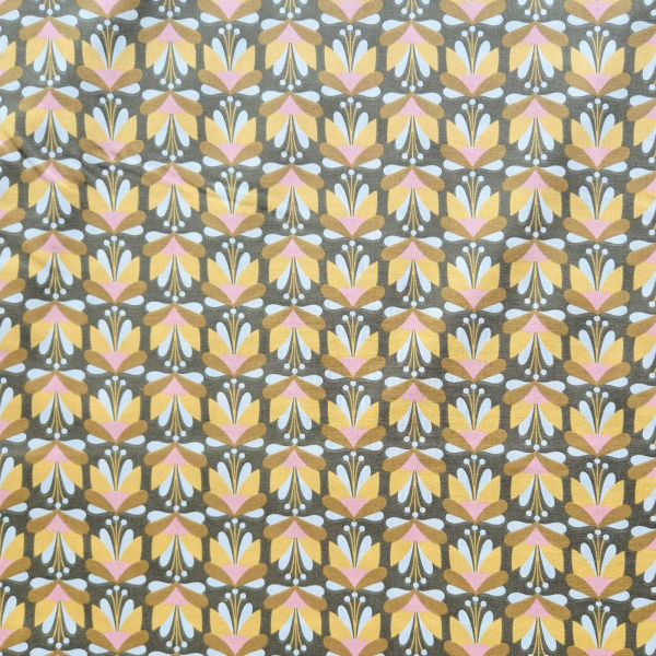 Stoff Meterware Baumwolle "Brignoles" Blumen Gelb Rosa Senf Khakigrün 0,5