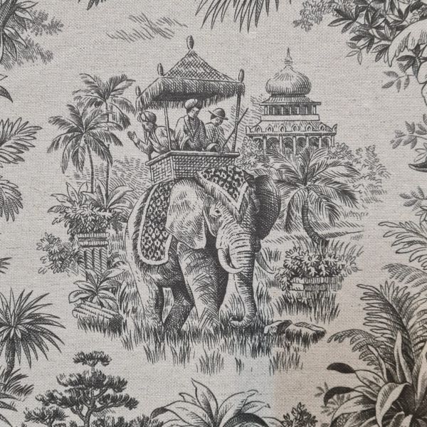 Stoff Baumwollstoff Leinen "Pradesh" " natur schwarz Indien Tempel Elefanten Tiger 0,5