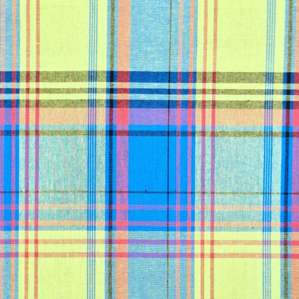 Stoff Baumwollstoff "Madras Limette" Aqua Orange Schwarz durchgewebt 0,5