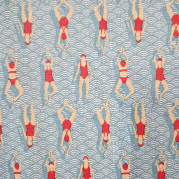 Stoff beschichtet Baumwolle Schwimmer Pool Art Deco Wellen 0,5