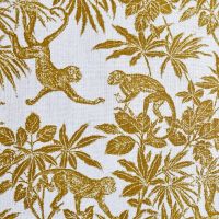 Kurzstück Stoff Meterware Baumwollstoff weiss "Ouakari" Messingelb Affen Dschungel 0,80m x 1,45m Kurzstück Stoff Meterware Baumwollstoff weiss "Ouakari" Messingelb Affen Dschungel 0,80m x 1,45m