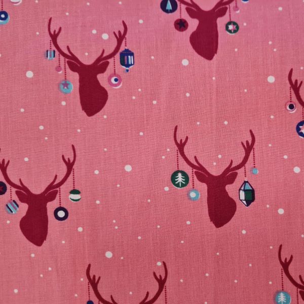 Stoff Baumwolle "Polly" pink Hirsch Baumschmuck Advent Weihnachten 0,5 Weihnachtsstoff