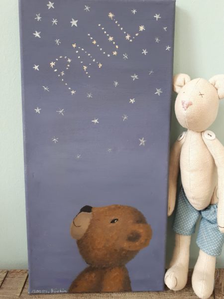 Bild Öl auf Leinwand Teddy "Paul" Sterne