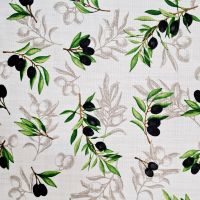 Stoff Baumwolle "Olives" Oliven weiss schwarz grün Leinenoptik 0,5 Stoff Baumwolle "Olives" Oliven weiss schwarz grün Leinenoptik 0,5