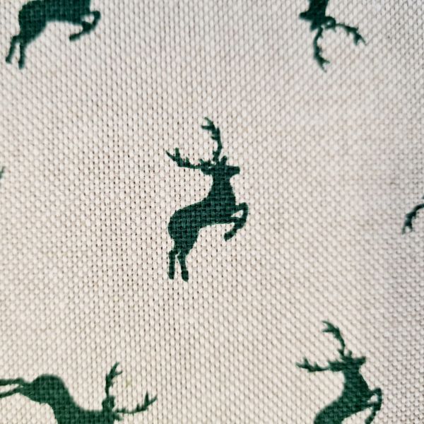 Kurzstück Stoff Meterware Baumwolle pflegeleicht natur "Springender Hirsch" tannengrün 0,5m x 1,40m