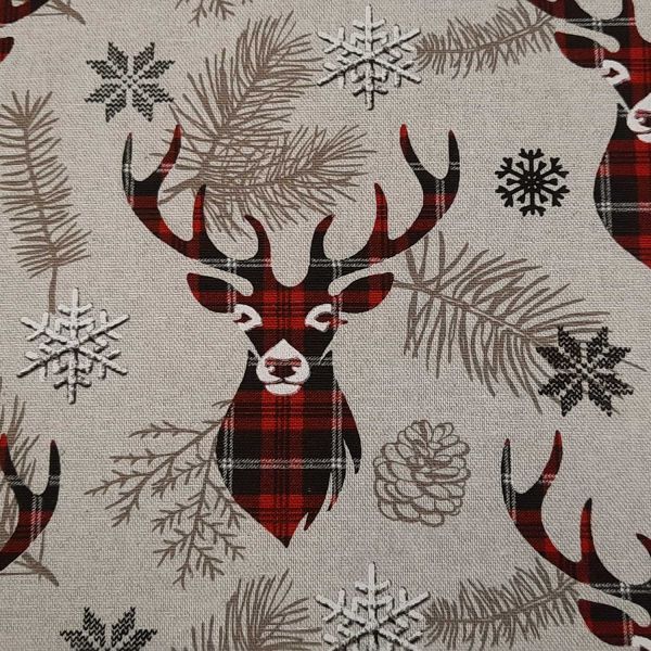 Stoff Meterware Baumwolle Hirsch Karo natur rot schwarz 0,5
