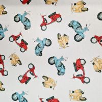 Stoff Baumwolle "Motoroller" bunt ecru Digitaldruck Leinenoptik 0,5 Stoff Baumwolle "Motoroller" bunt ecru Digitaldruck Leinenoptik 0,5
