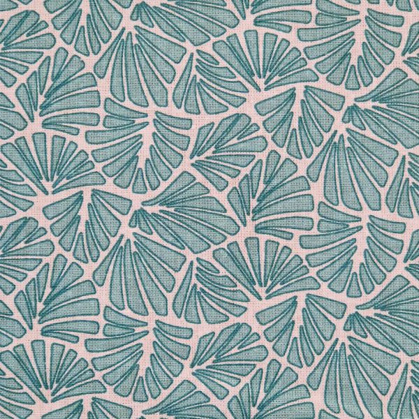 Stoff Baumwolle "Leaves" Blätter türkis weiß 0,5