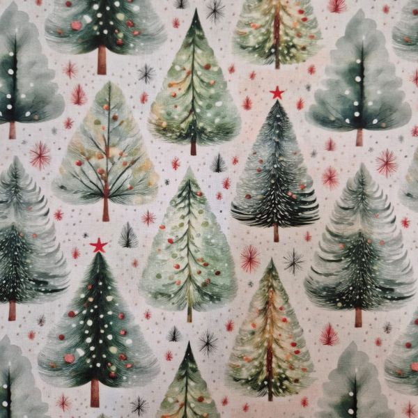 Stoff Meterware Baumwolle "O Tannenbaum" Aquarell Weihnachten Digitaldruck 0,5