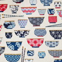 Stoff Baumwolle "Ramen" blau weiß rot 0,5 Stoff Baumwolle "Ramen" blau weiß rot 0,5