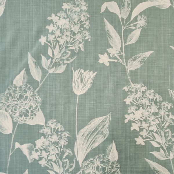 Stoff Baumwolle "Botanique" Hortensien Celadon Weiß Leinenoptik 0,5