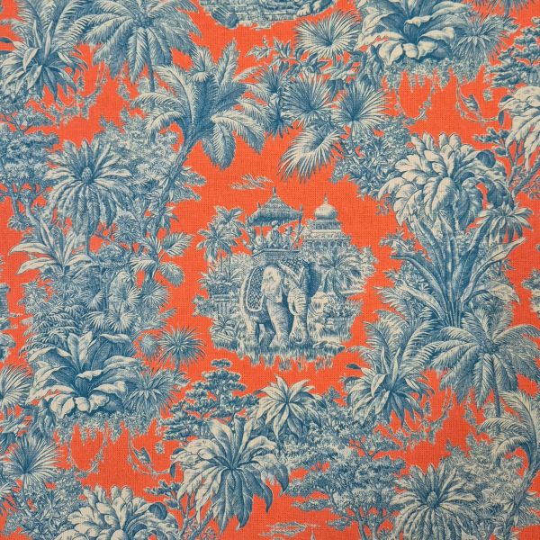 Stoff Baumwolle "Maharani" orange petrol Toile de Jouy 0,5