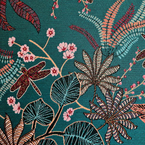 Kurzstück Stoff Meterware Baumwolle Jacquard "Libelle" Petrol Rosa Doubleface edel 0,5m x 1,40m