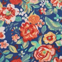 Stoff Baumwollstoff "Leontine" Blau Blumen Rosa Rot Bunt 0,5 Stoff Baumwollstoff "Leontine" Blau Blumen Rosa Rot Bunt 0,5