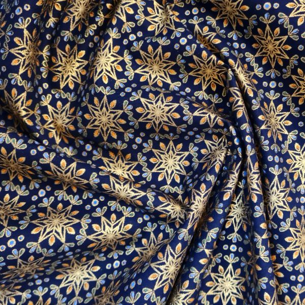 Stoff Baumwolle "Magnifik" nachtblau Ornamente Sterne gold 0,5 Weihnachtsstoff