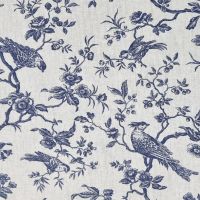 Stoff Baumwolle "Mesanges" Toile de Jouy weiß blau 0,5 Stoff Baumwolle "Mesanges" Toile de Jouy weiß blau 0,5