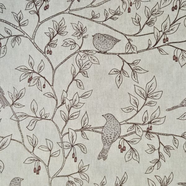 Stoff Baumwollstoff "Beerenzweige und Vögel" braun natur 0,5