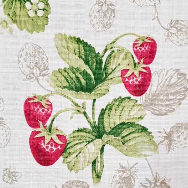 Stoff Baumwolle "Erdbeere" weiss rot grün Leinenoptik 0,5