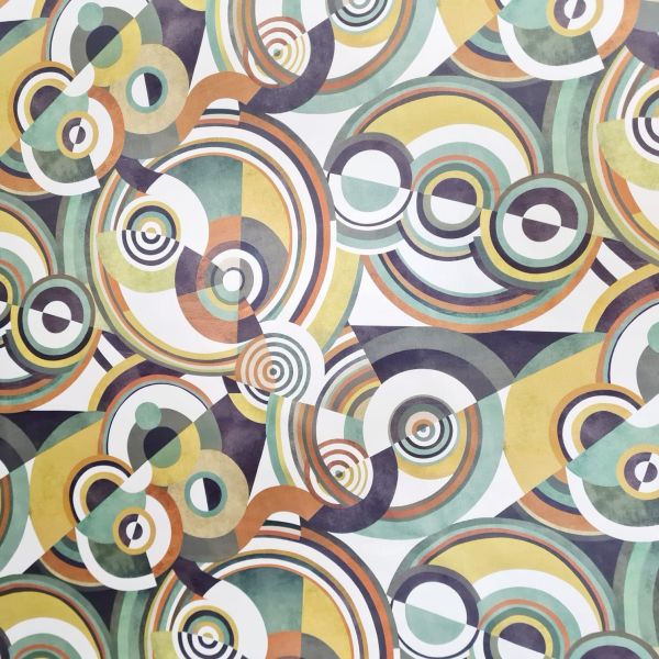 Stoff Viskose "Ondine" khaki Modern Art Kreise Grafik Bekleidungsstoff 0,5