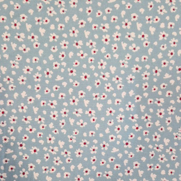 Stoff Baumwolle Popeline "Millefleurs" himmelblau weiß rot Kleiderstoff Dekostoff 0,5