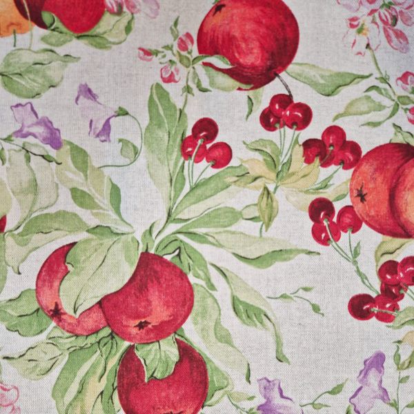 Stoff Baumwollstoff "Obstgarten" natur bunt Äpfel Kirschen 0,5