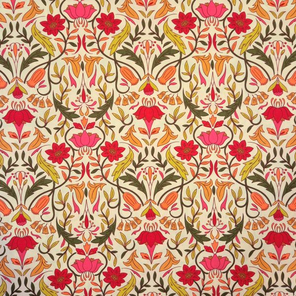 Stoff Meterware Baumwolle "Grimaud" Blumen lachsrosa bunt 0,5