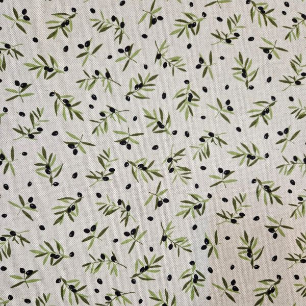 Stoff Meterware Baumwolle pflegeleicht "Mini Oliven" schwarz grün natur 0,5