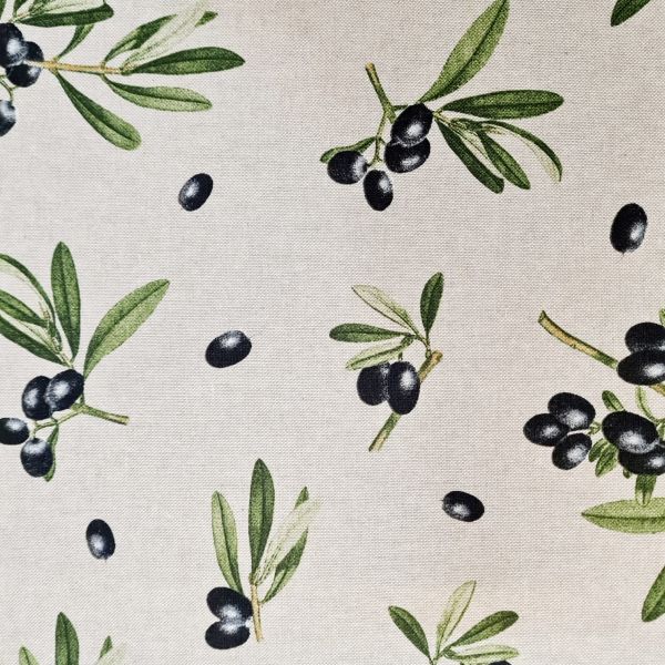 Kurzstück Stoff Baumwollstoff natur "Oliven" Mediterran 0,60m x 1,40m