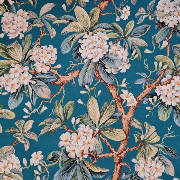 Stoff Baumwolle "Floraison" petrol Kastanienblüten Blütenzweige Digitaldruck 0,5