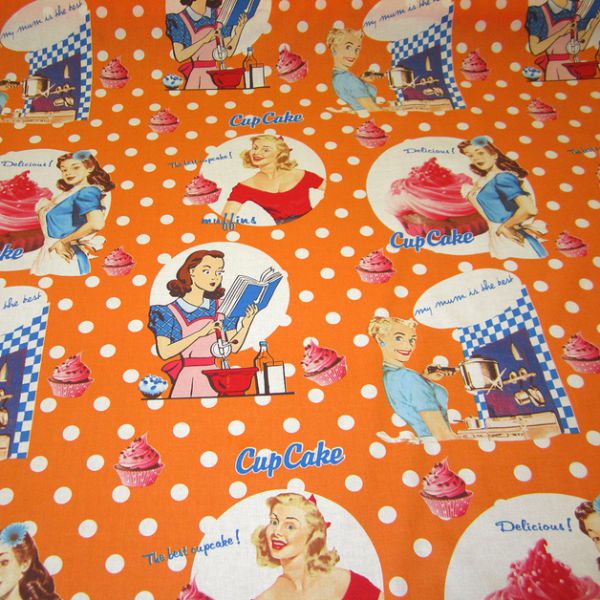 Stoff beschichtet Baumwolle Retro orange nostalgisch
