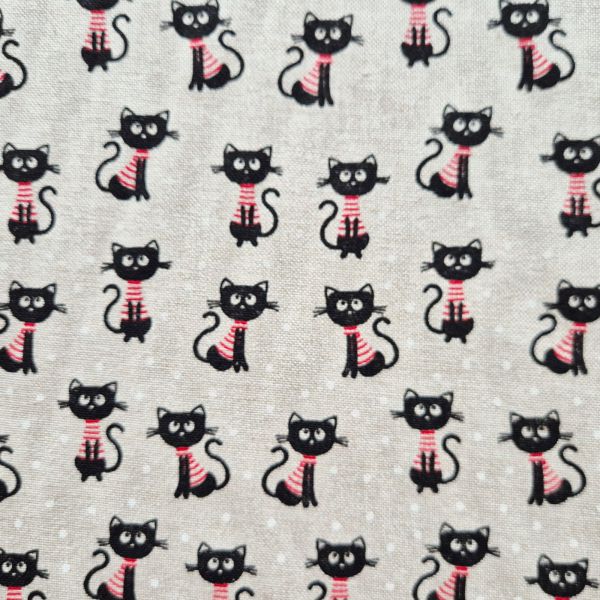 Stoff pflegeleicht natur "Cool Cat" Katzen schwarz rot Dekostoff 0,5